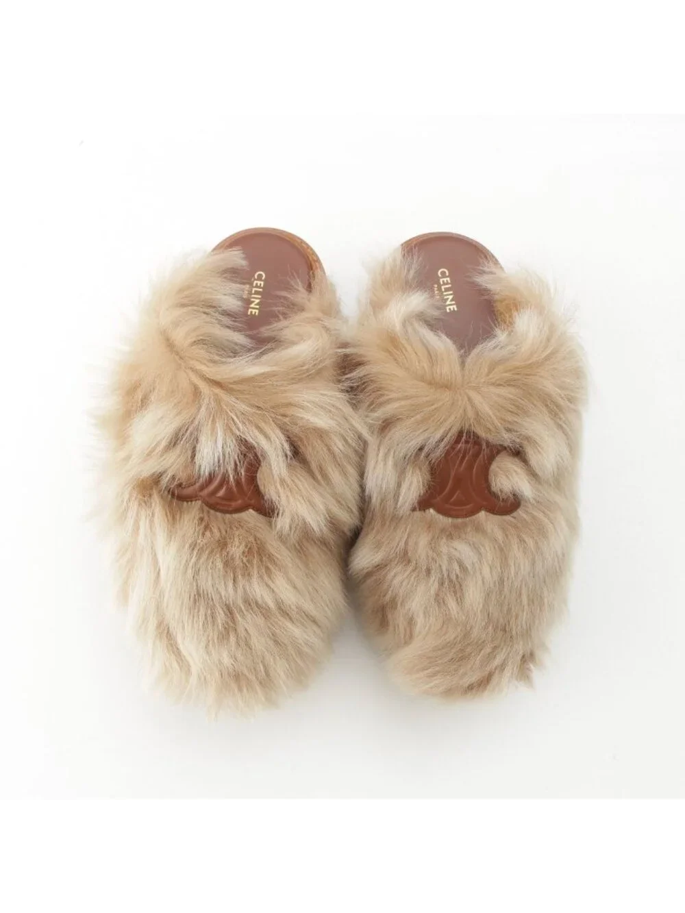 Celine Fur Triomphe Platform Sandals Brown